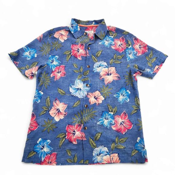 Tommy Bahama Other - Tommy Bahama Silk Shirt Blue Hibiscus Short Sleeve Hawaiian Floral Mens M